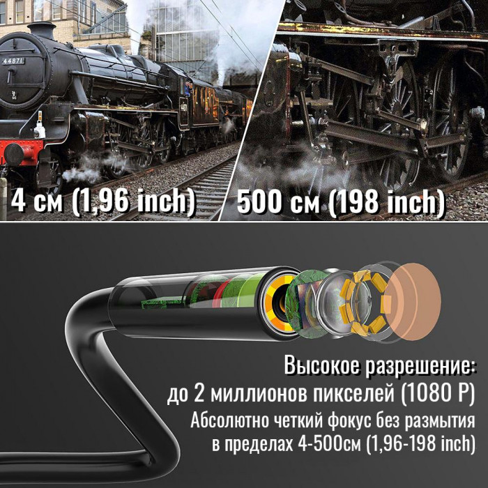 Технический эндоскоп с экраном 2 камеры с подсветкой, гибкий кабель10 метров