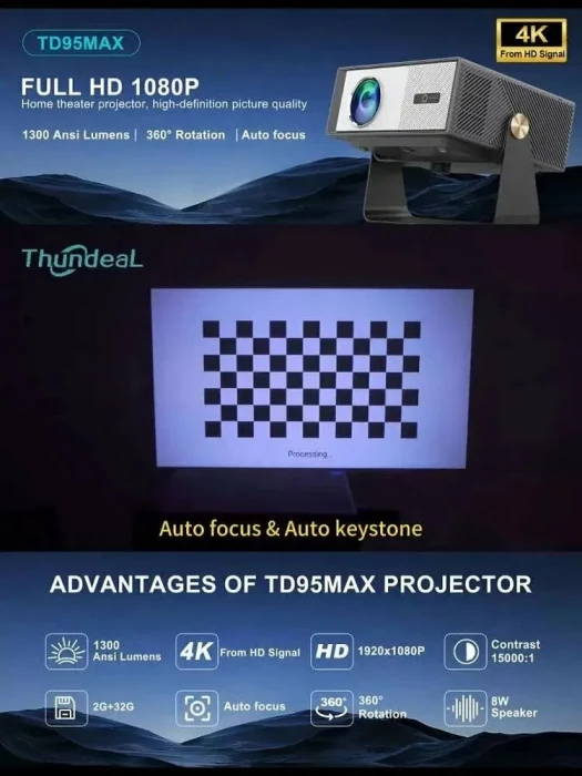 Проектор Thundeal TD95 Max 4K, Wi-Fi 6, Android 11