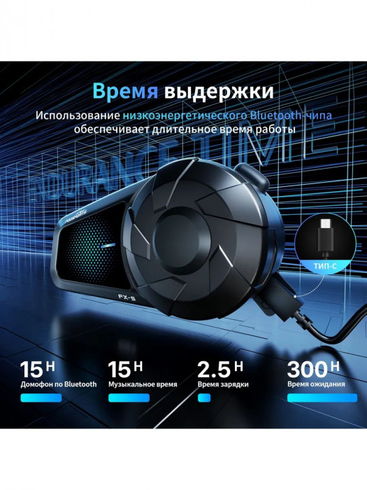 Мотогарнитура для шлема Fodsports FX-S v2, пара, Bluetooth, шумоподавление, 2 райдера,1км